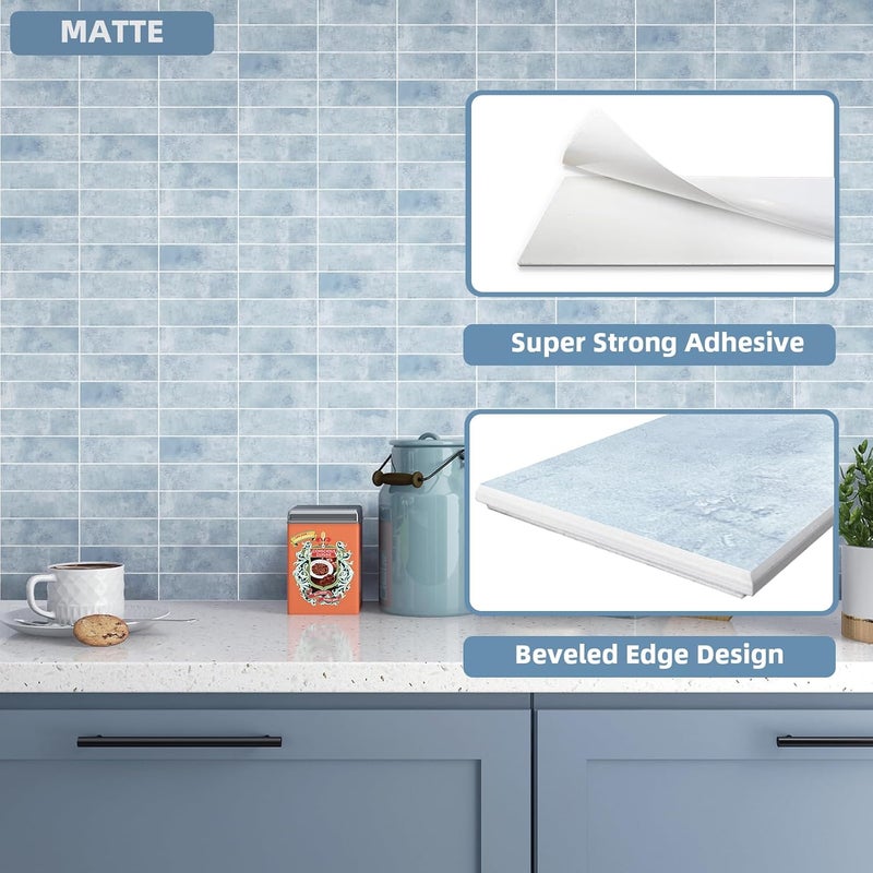 Tilingview 30 PCS Peel and Stick Backsplash Tile for Kitchen/Bathroom/Living Room, 3"x 9" Self-Adhesive Subway Tile for Backsplash, Imitation Glazed Tiles/Handmade Tiles (Matte Pastel Blue) - Image 5